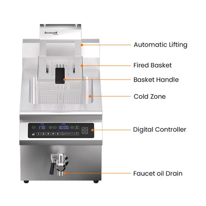Benchstar Single Tank Auto Lifting Induction Fryer - IF3500S-AL Benchstar