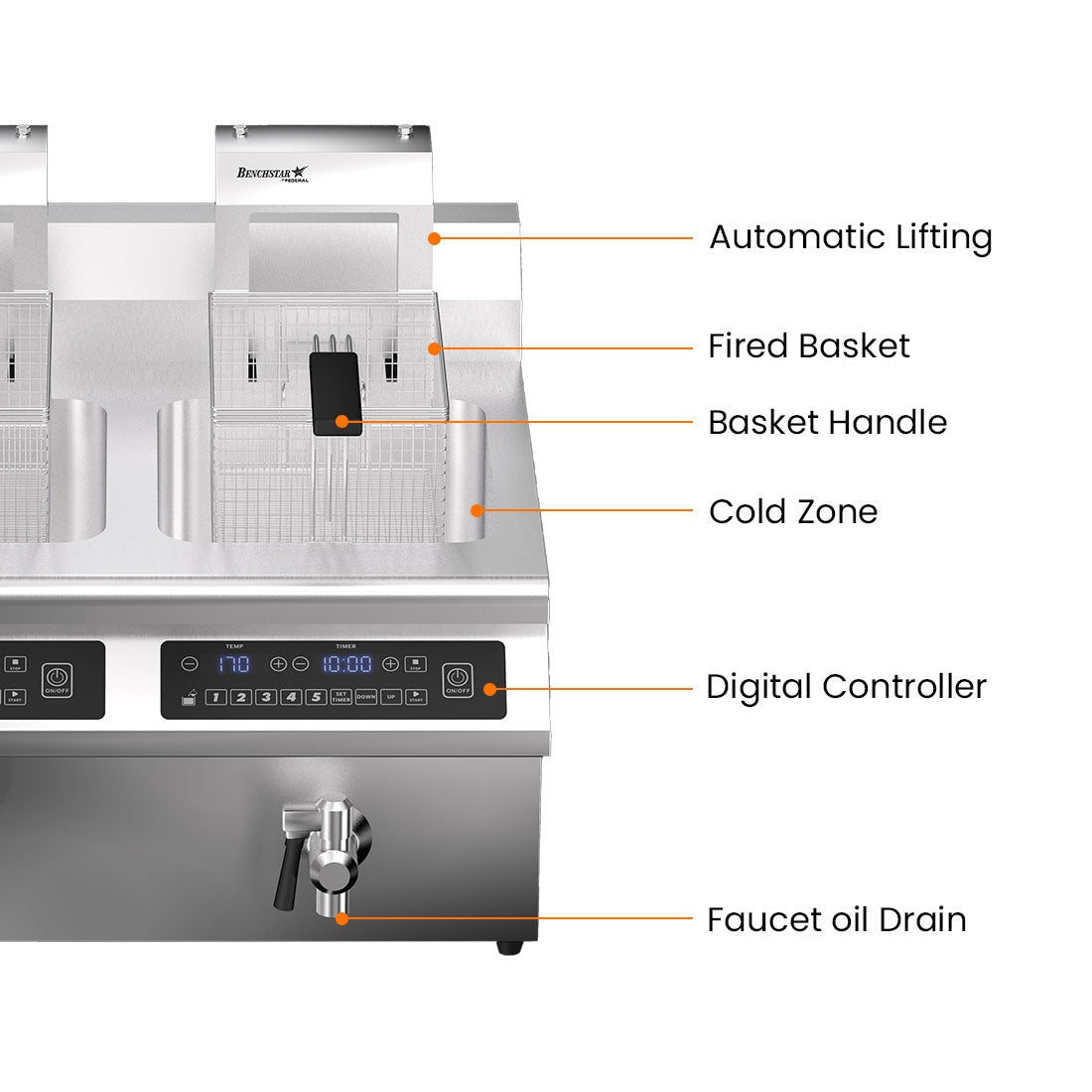 Benchstar Double Tanks Auto Lifting Induction Fryer - IF7000D-AL Benchstar