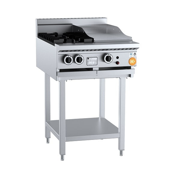 K+ KBT-SB2-GRP3 Gas Combination Two Open Burners & 300mm Grill Plate on Leg Stand Mattys