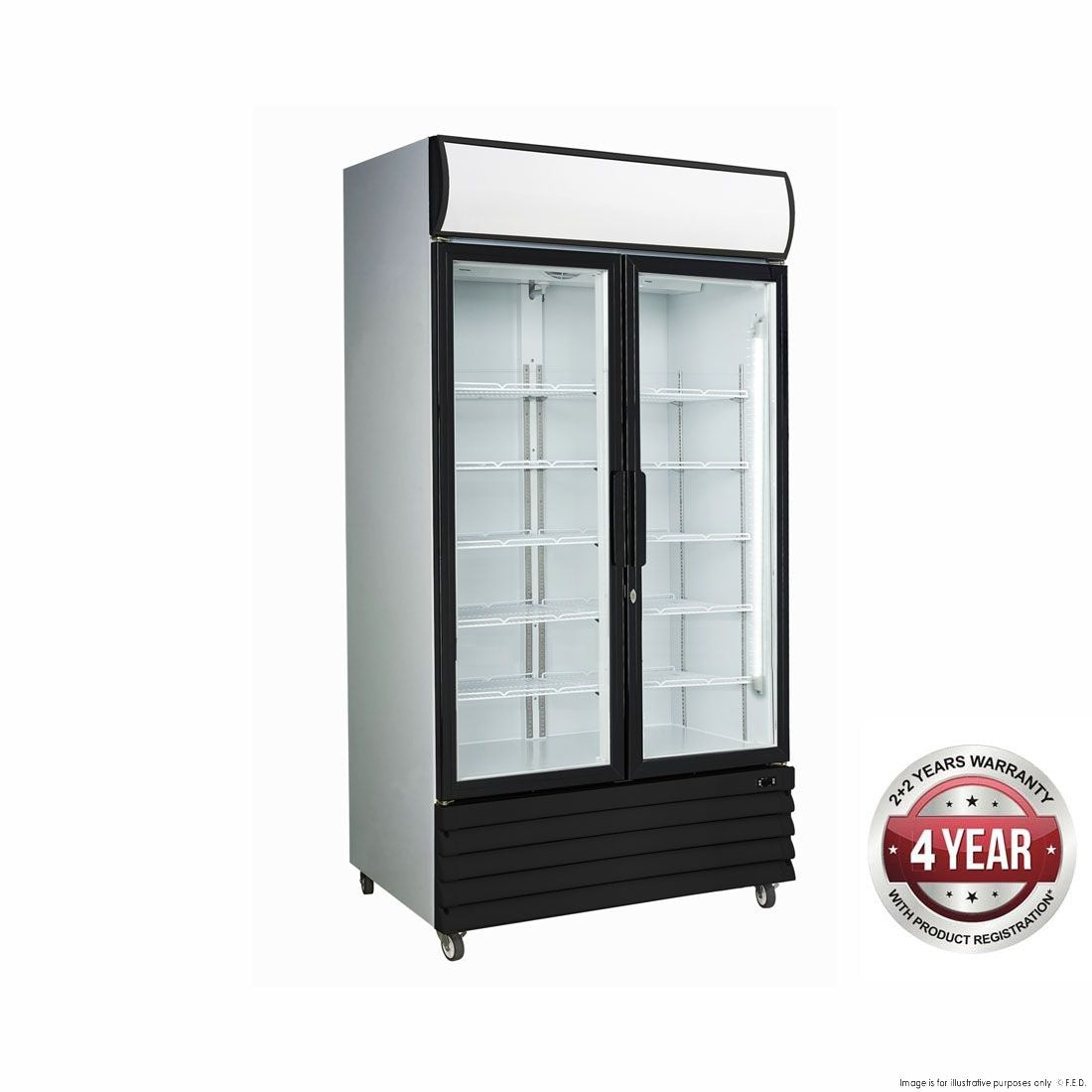 F.E.D. Temperate Thermaster Large Two Glass Door Colourbond Upright Drink Fridge - Black - LG-1000BG Mattys
