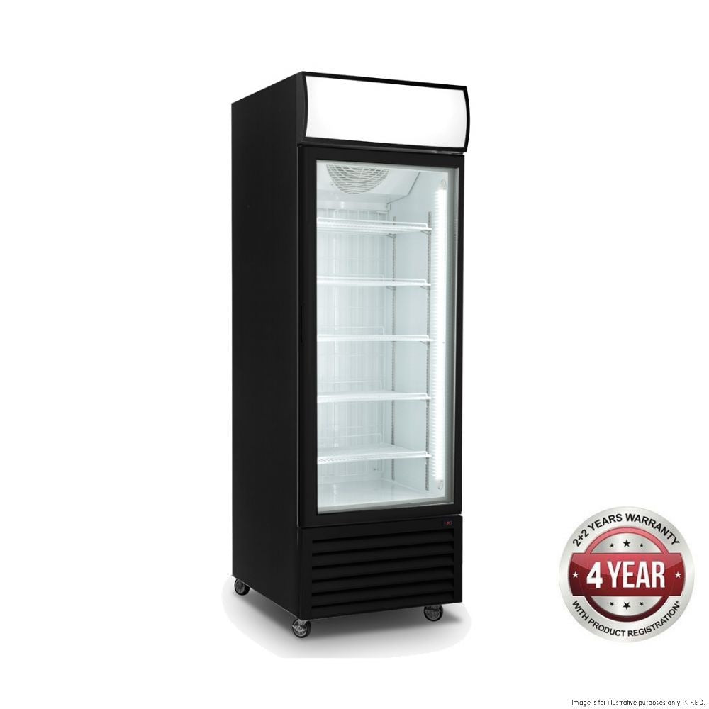 F.E.D. Thermaster 540L LG-540BP Single Glass Door Black Colourbond Upright Drink Fridge Mattys