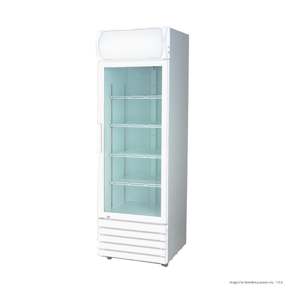 F.E.D. Thermaster LG-540P 540L Single Glass Door Colourbond Upright Drink Fridge White Mattys