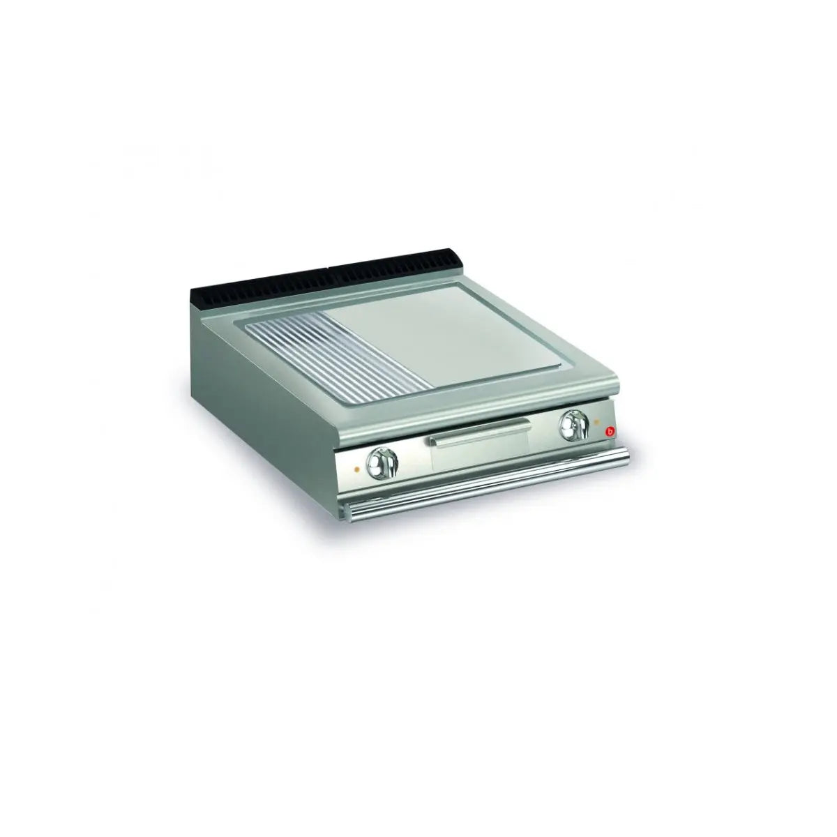 Baron Q70SFT/E820 2 Burner Electric Fry Top With 2/3 Smooth 1/3 Ribbed Mild Steel Plate And Thermostat Control Mattys