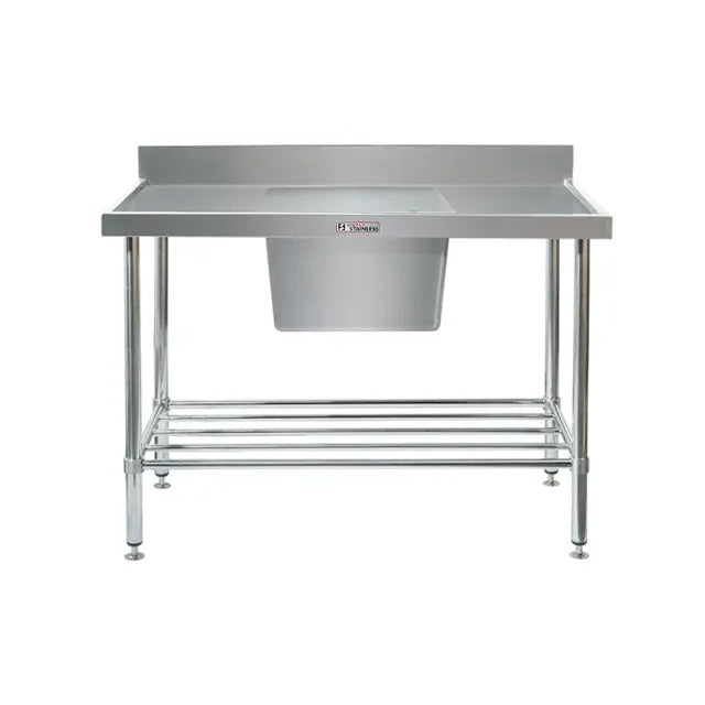 Benches Simply Stainless Single Sink Bench with Splashback (600 Series) - 900mm - Centre Sink- Large Capacity Bowl - SS05.0900.PW Simply Stainless