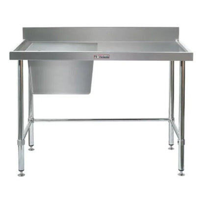 Simply Stainless Ss05.1200L Lb Single Sink Bench With Splashback, Left Hand Bowl And Leg Brace (600 Series) - 1200Mm Mattys