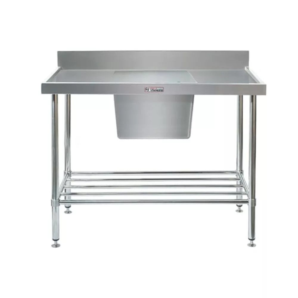 Simply Stainless SS05.1500C Single Sink Bench With Splashback And Centre Sink (600 Series) - 1500mm Mattys