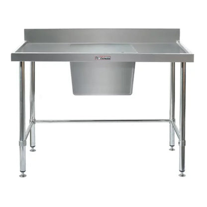 Simply Stainless Ss05.1500C Lb Single Sink Bench With Splashback, Centre Bowl And Leg Brace (600 Series) - 1500Mm Mattys