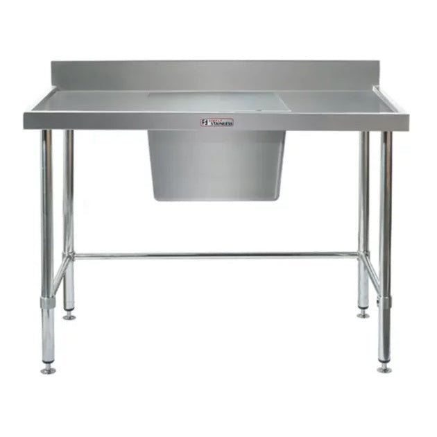 Simply Stainless Ss05.1500C Lb Single Sink Bench With Splashback, Centre Bowl And Leg Brace (600 Series) - 1500Mm Mattys