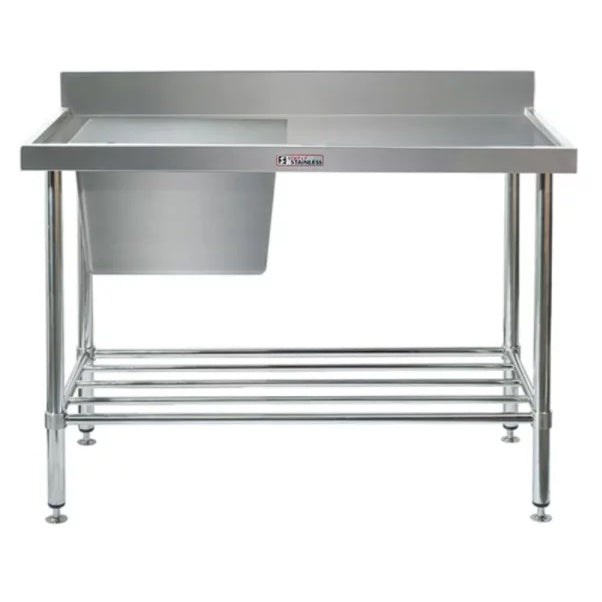 Simply Stainless Ss05.1500L Single Sink Bench With Splashback And Left Hand Sink (600 Series) - 1500Mm Mattys