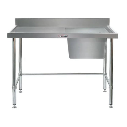 Simply Stainless Ss05.1500R Lb Single Sink Bench With Splashback, Right Hand Bowl And Leg Brace (600 Series) - 1500Mm Mattys