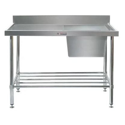 Simply Stainless Ss05.1800R Single Sink Bench With Splashback And Right Hand Bowl (600 Series) - 1800Mm Mattys