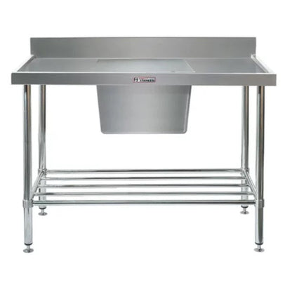 Simply Stainless Ss05.7.1200C Single Sink Bench With Splashback And Centre Bowl (700 Series) - 1200Mm Mattys