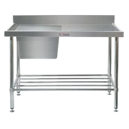 Simply Stainless SS05.7.1500L Single Sink Bench With Splashback And Left Side Bowl (700 Series) - 1500Mm Mattys