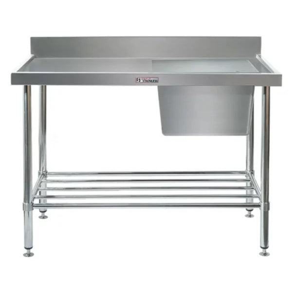 Simply Stainless SS05.7.1800R Single Sink Bench With Splashback And Right Hand Side Bowl (700 Series) - 1800Mm Mattys