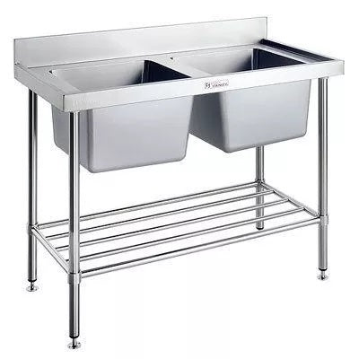 Sinks Simply Stainless Double Sink Bench With Splashback (600 Series) - 1500 - SS06.1500 Simply Stainless