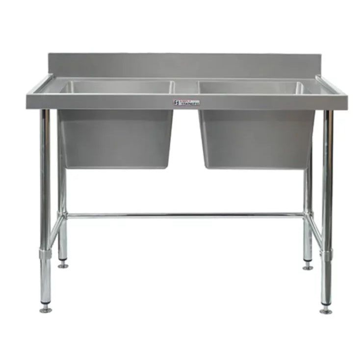Simply Stainless SS06.1500 LB Double Sink Bench With Splashback And Leg Brace (600 Series) - 1500 Mattys