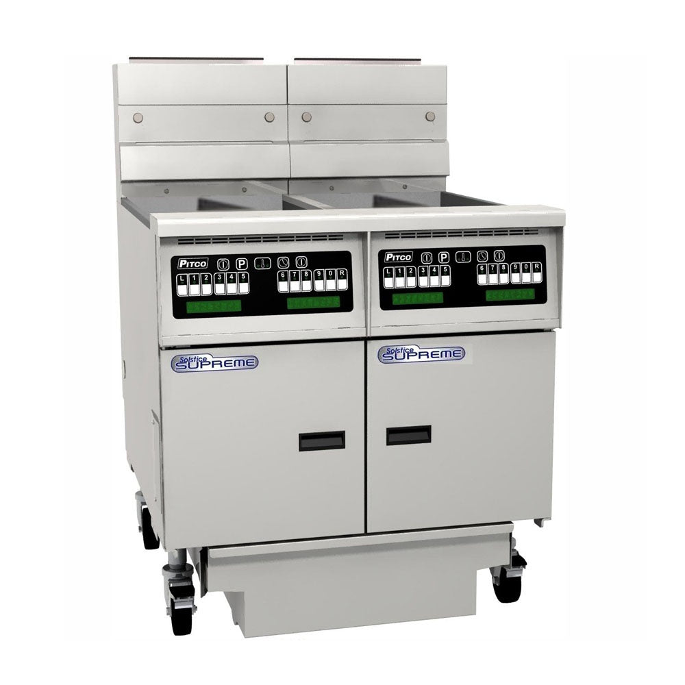 Pitco Solstice SSH55T-C-FD-FF Supreme Fryers Computer Controlled Filter Drawer on Casters and Double Fryer Bank Mattys