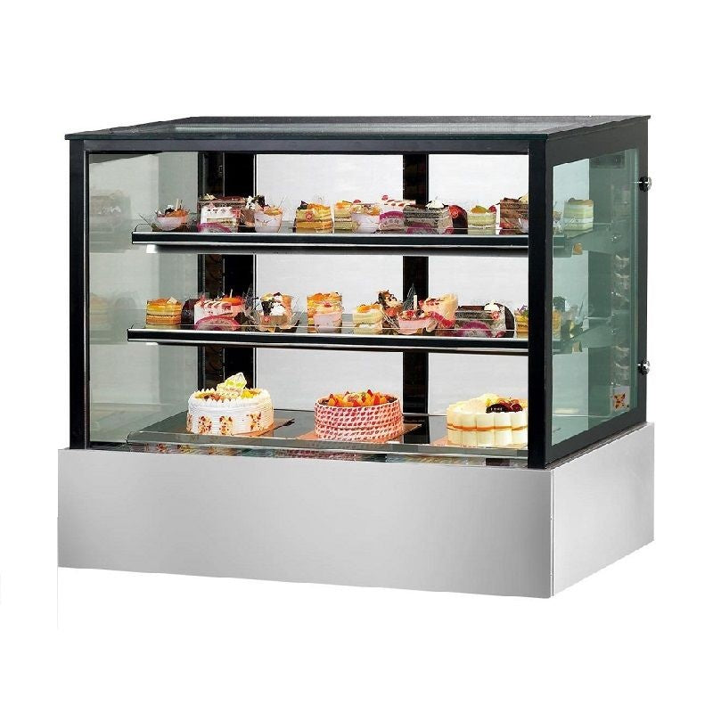 SSU180-2XB Black Trim Square Glass Cake Display 2 Shelves 1800x700x1100 Mattys