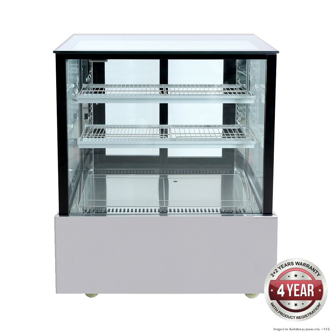 F.E.D. Bonvue SSU90-2XB Black Trim Square Glass Cake Display 2 Shelves 900x700x1100 Mattys