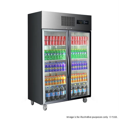 F.E.D. Temperate Thermaster Double Door Upright Display Fridge (Black) - SUCG1000B Mattys