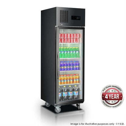F.E.D. Temperate Thermaster Single Glass Door Upright Fridge Black Stainless Steel - SUCG500B Mattys