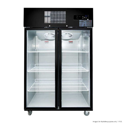F.E.D. Temperate Thermaster Double Glass Door Black Stainless Steel Upright Freezer - SUFG1000B Mattys