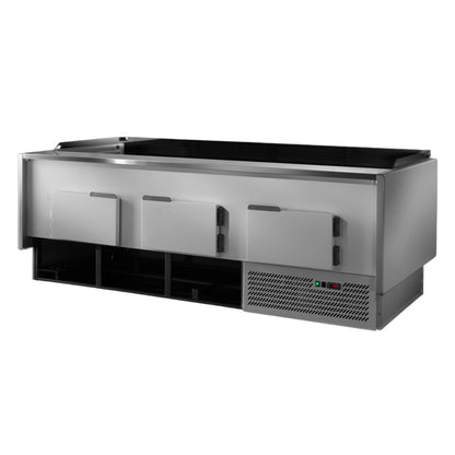 Tecnodom Serie MR80 Black 2480mm Self-serving Deli Display with Storage and Castors - TDMR-0825SELF Tecnodom