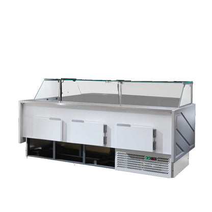 Tecnodom Serie MR9.5 Silver 2480mm Wide Deli Display with Storage and Castors TDMR-0925 Tecnodom