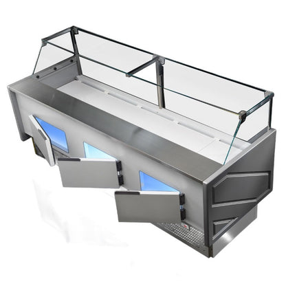 Tecnodom Serie MR9.5 Silver 2480mm Wide Deli Display with Storage and Castors TDMR-0925 Tecnodom
