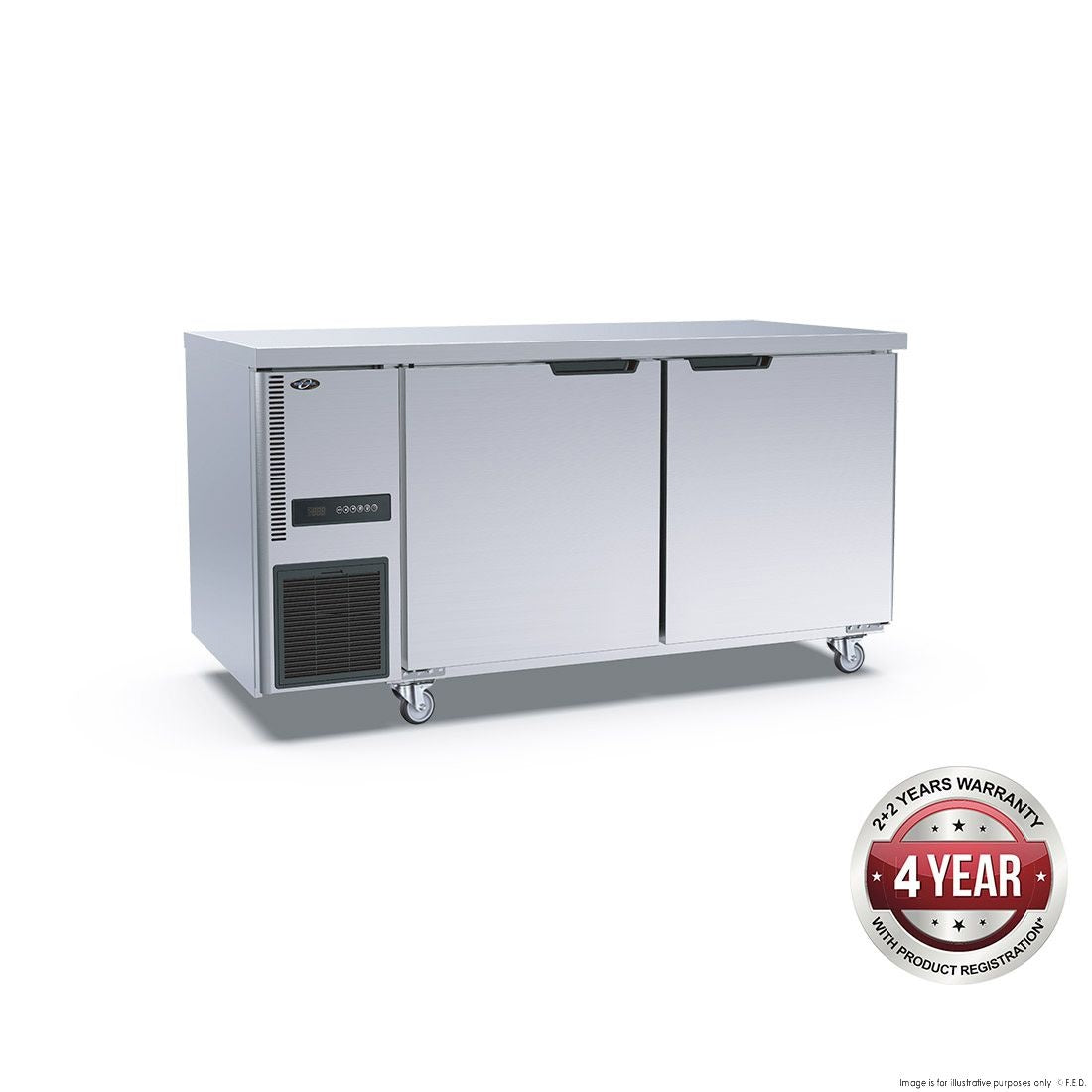 F.E.D. Thermaster TL1500BT Stainless Steel Double Door Workbench Freezer Mattys