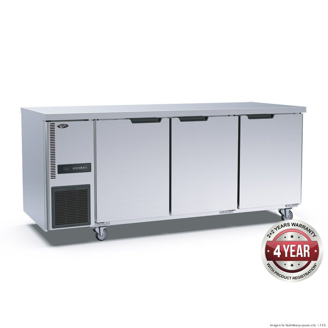 F.E.D. Thermaster TS1800TN-3D Stainless Steel Triple Door Workbench Fridge Mattys