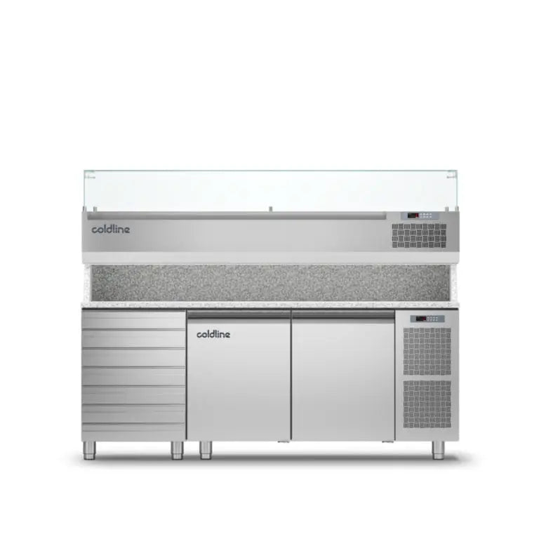 Coldline TZ13/1MC VP - 2 Door 7 Drawers Prep Bench - With Display Case Mattys