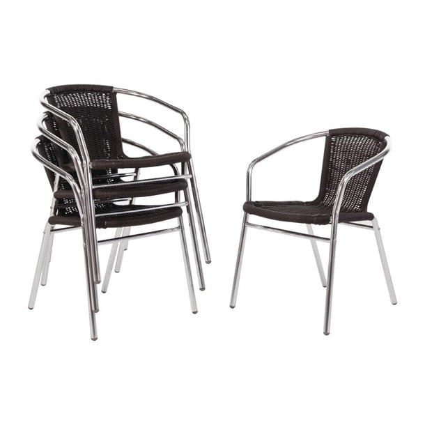 Cleaning Products Bolero Black Wicker Chair with Aluminium Frame (Pack 4) - U507 Bolero