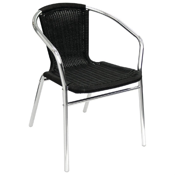 Cleaning Products Bolero Black Wicker Chair with Aluminium Frame (Pack 4) - U507 Bolero