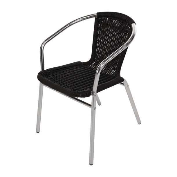 Cleaning Products Bolero Black Wicker Chair with Aluminium Frame (Pack 4) - U507 Bolero
