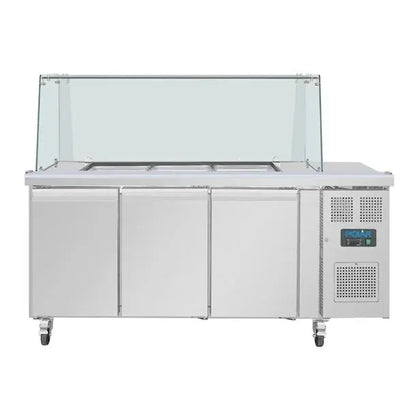 Polar U-Series GN Saladette Counter with Square Sneeze Guard 3 Door UA018-A Mattys