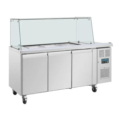 Polar U-Series GN Saladette Counter with Square Sneeze Guard 3 Door UA018-A Mattys