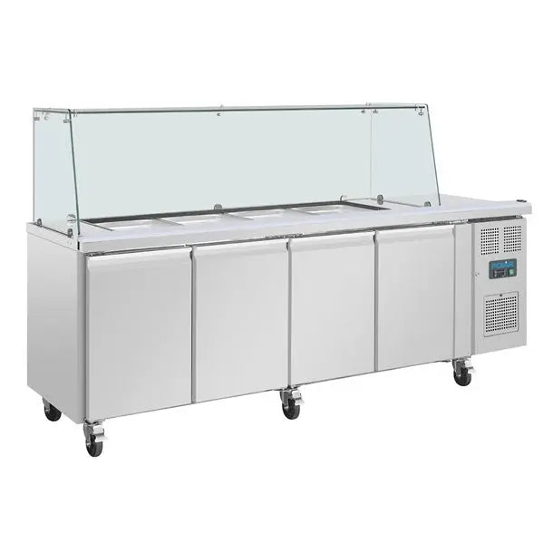 Polar U-Series GN Saladette Counter with Square Sneeze Guard 4 Door UA019-A Mattys