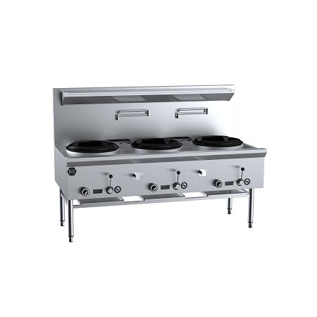 B+S Black UFWWD-3 Gas Three Hole Deluxe Waterless Wok Table Mattys