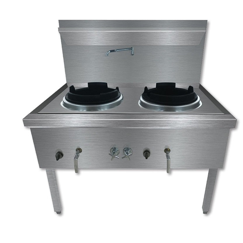 WW-2NC Stainless Steel Waterless Nature Gas Double Wok Chimney Burner Mattys