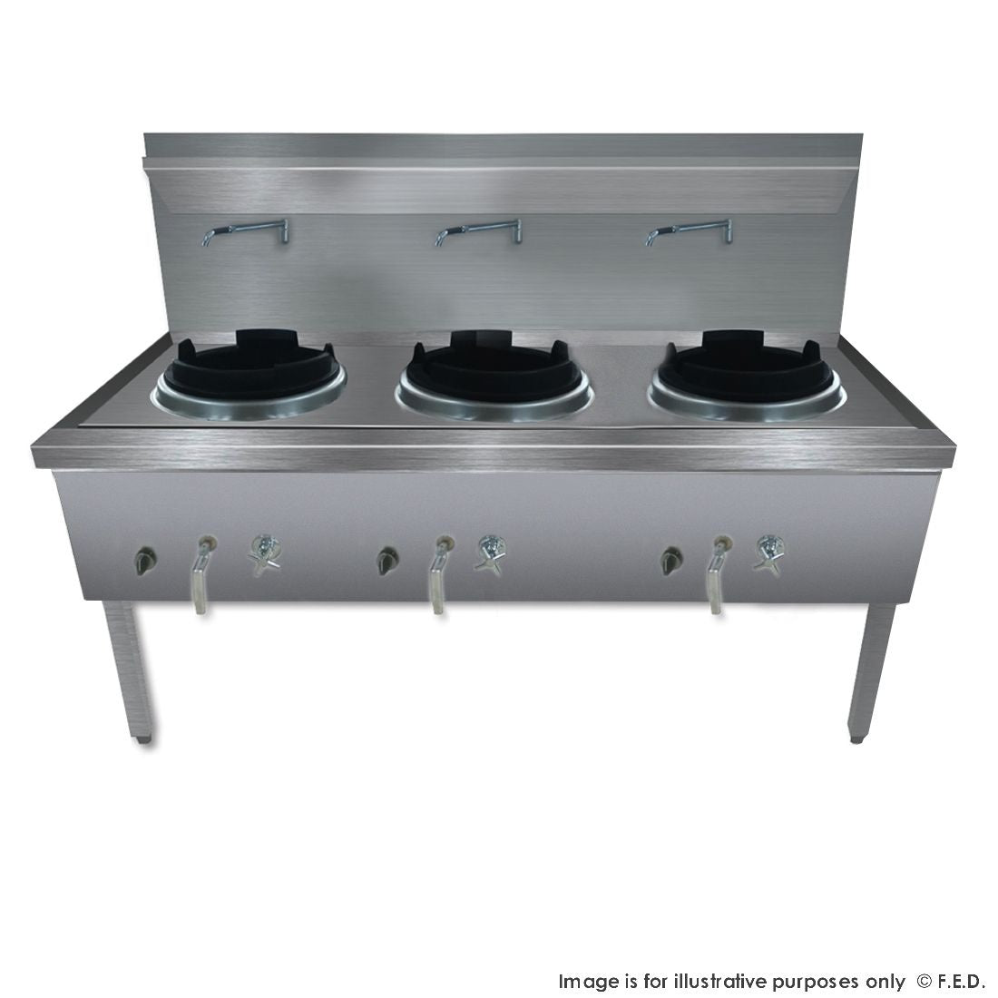 F.E.D. Gasmax Stainless Steel Waterless Nature Gas Triple Wok - WW-3N Mattys
