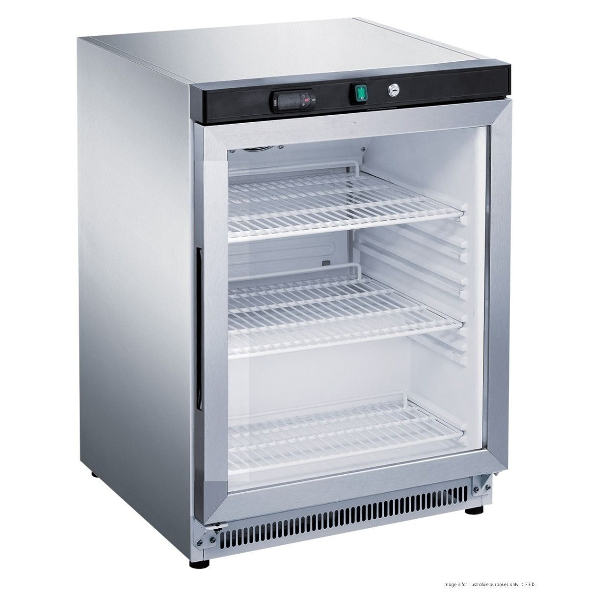 F.E.D Thermaster- XR200SG Stainless Steel Upright Static Display Fridge Mattys