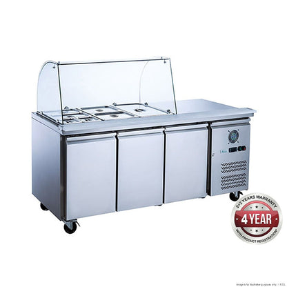F.E.D. FED-X Three Door Salad Prep Fridge with Curve Glass - XTHP3100SALGC Mattys