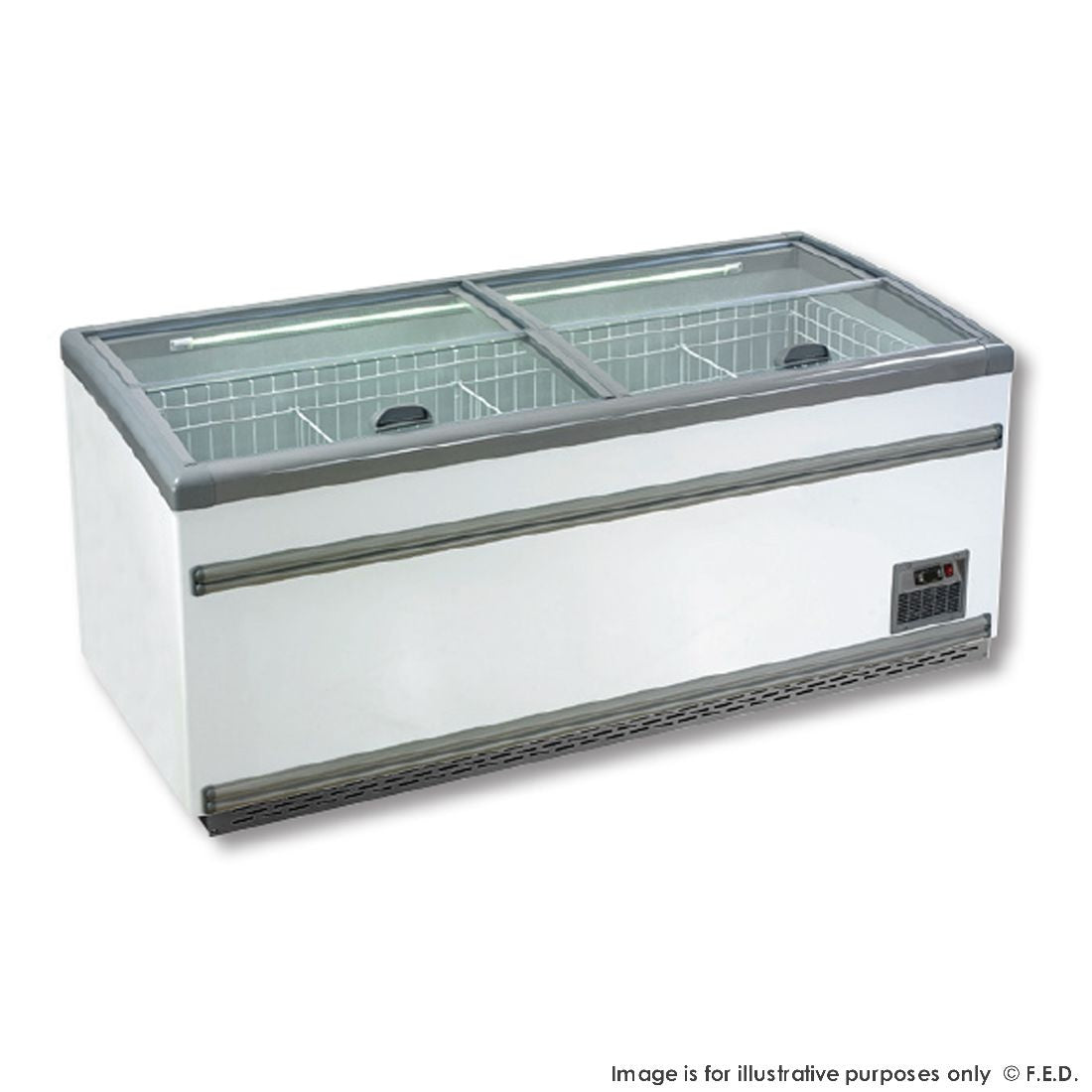 F.E.D. Temperate Thermaster Supermarket Island Dual Temperature Freezer & Chiller? with Glass Sliding Lids - ZCD-E185S Mattys