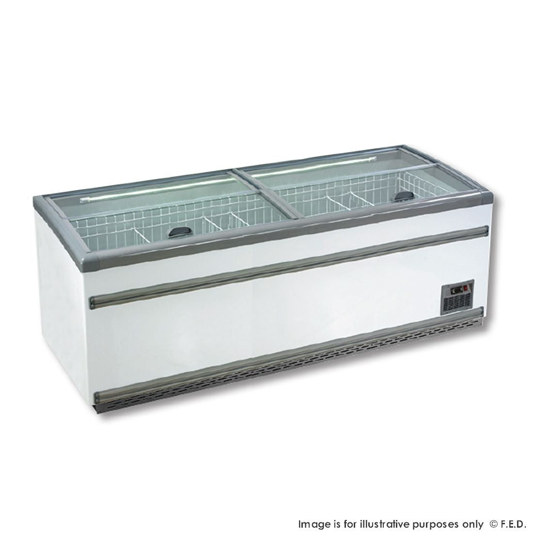 F.E.D. Temperate Thermaster Supermarket Island Dual Temperature Freezer & Chiller? with Glass Sliding Lids - ZCD-L250S Mattys
