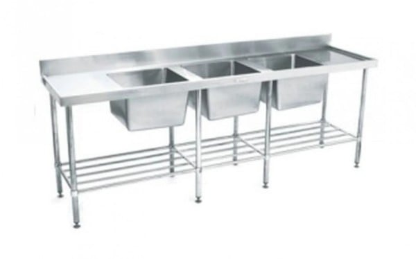 Simply Stainless (700 Series) Triple Bowl Sink Bench - 2400mm - 150mm Splashback - SS24.7.2400.TB Simply Stainless