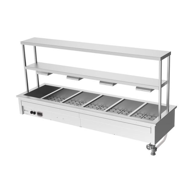 Culinaire Drop In Bain Marie with Double Gantry & Heat Lamps to Bottom Shelf CH.BM.D.GDB.8 Culinaire
