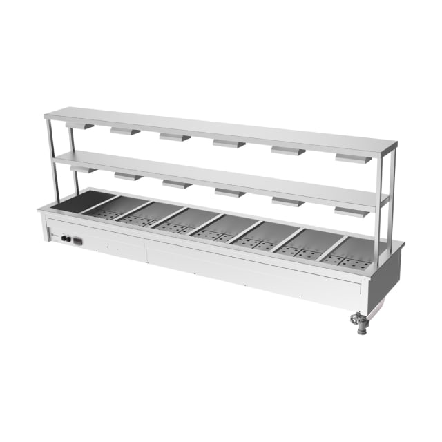 Culinaire Drop In Bain Marie with Double Gantry & Heat Lamps to Bottom & Top Shelves CH.BM.D.GDD.8 Culinaire