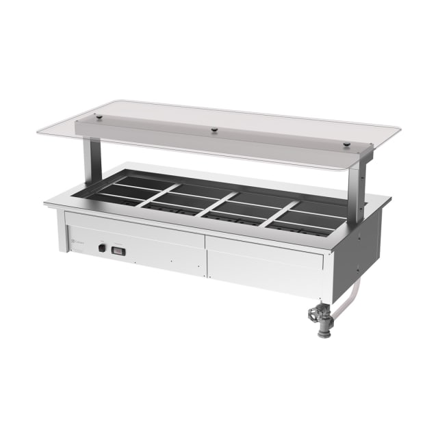 Culinaire Drop In Counter Line Bain Marie with Flat Glass Gantry - Stainless Steel Fixings CH.BMC.D.GSF.4 Culinaire