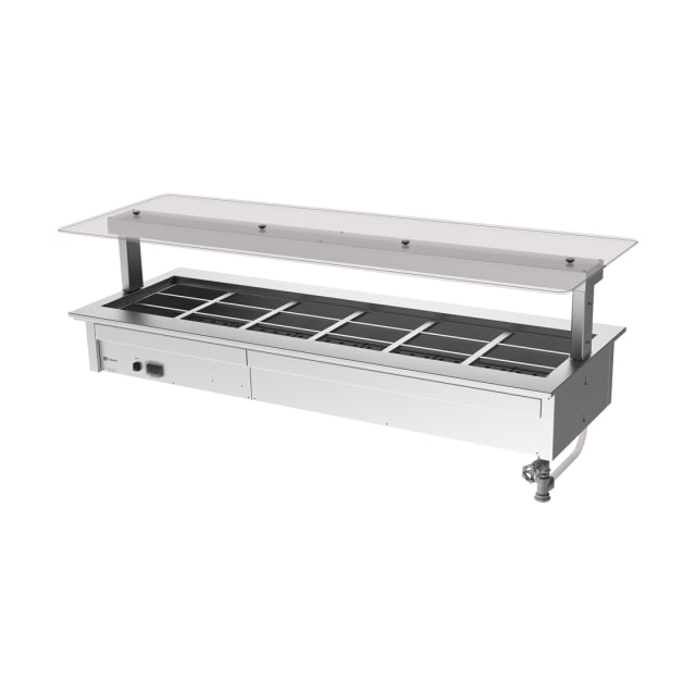Culinaire Drop In Counter Line Bain Marie With Flat Glass Gantry - Stainless Steel Fixings CH.BMC.D.GSF.6 Culinaire